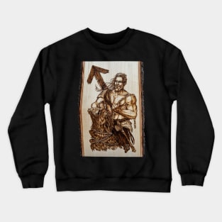 Tyr - nordic god pyrography print, wood texture Crewneck Sweatshirt